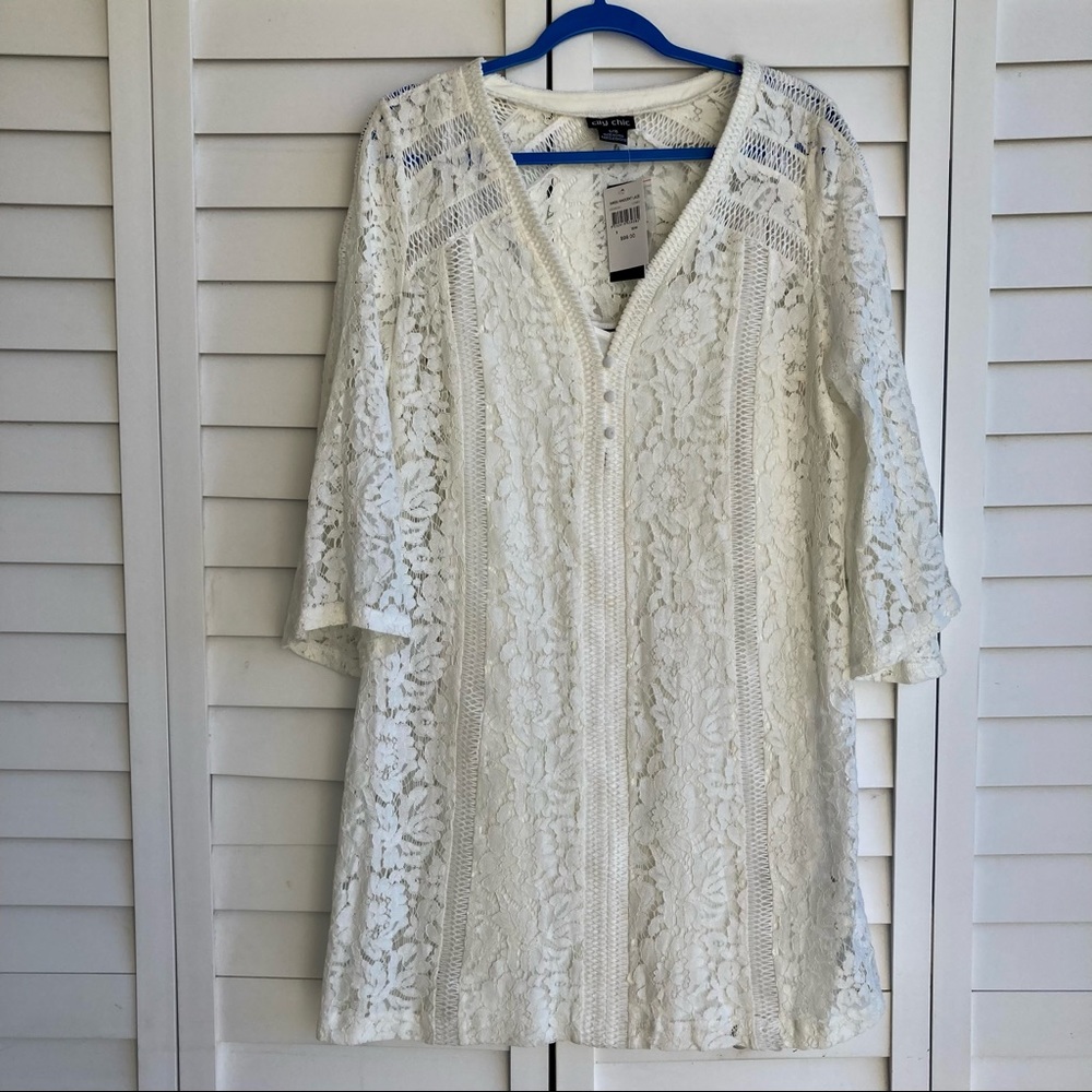 City Chic Tunic -short Dress -Size S/16 -Guipure -openwork -Lace